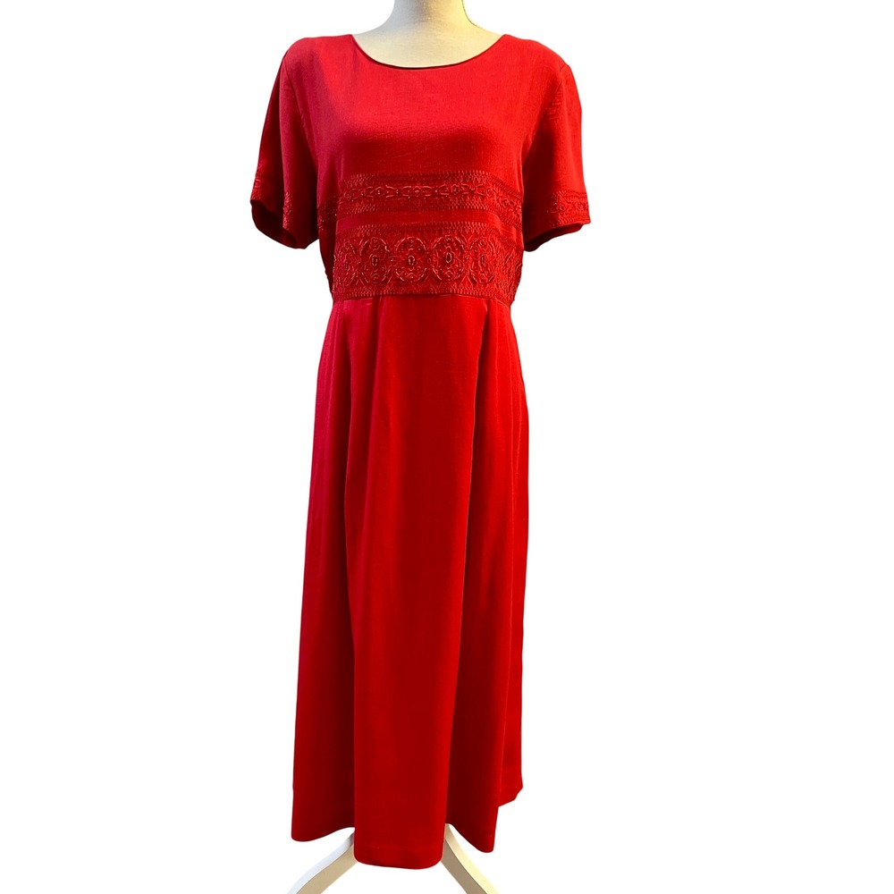 Vtg Sarah Elizabeth Midi Dress 16 Red Feminine Romantic Regency Boho Cottagecore